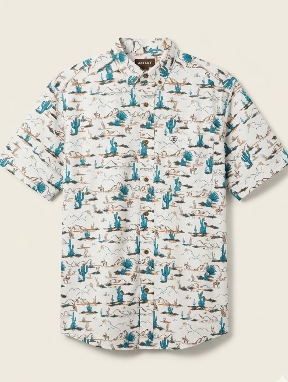 983 Ariat Men's Krish White Desert Cactus Print Western Button Down Shirt XL